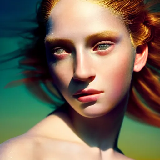 Image similar to photographic portrait of a stunningly beautiful renaissance female with iridescent magic glow, in soft dreamy light at sunset, contemporary fashion shoot, by edward robert hughes, annie leibovitz and steve mccurry, david lazar, jimmy nelsson, extremely detailed, hyperrealistic, perfect face, octane render