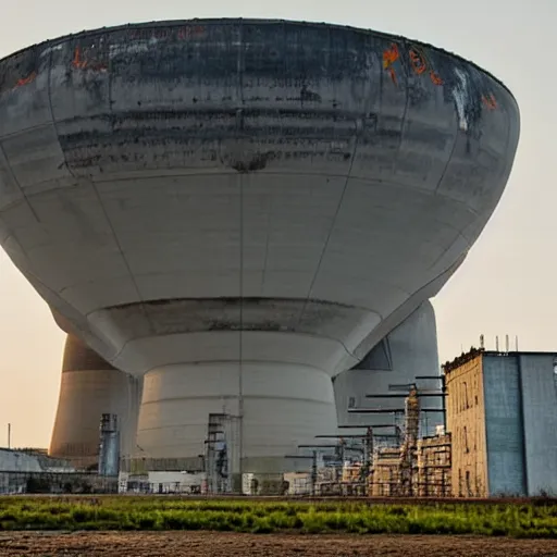 Image similar to Diesel punk Chernobyl nuclear power plant with zeppelin in the sky