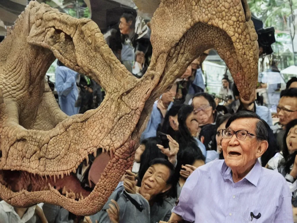 Image similar to Enrile eating a dinosaur