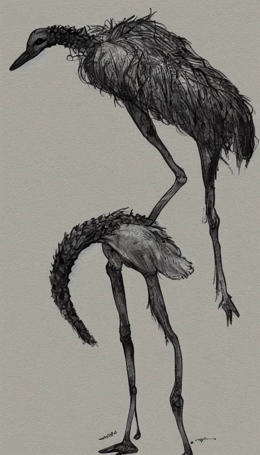 Prompt: stick figures ostrich, by yoshitaka amano