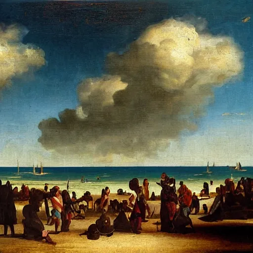 Image similar to Baroque oil painting of a Victorian beach resort