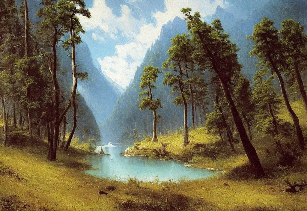 Image similar to “an original painting by Albert Bierstadt”