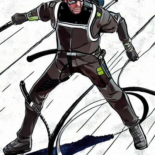 Prompt: Gordon Freeman of Half-Life 2 in the style of JoJo’s Bizarre Adventure, manga art, high-resolution scan