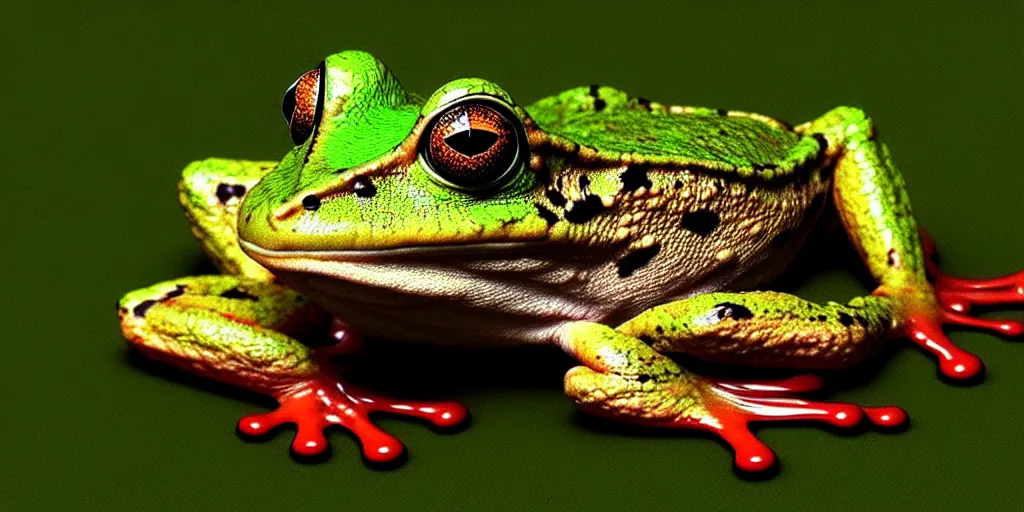 Prompt: A mixture of a fungus and a frog, photorealistic 3D artwork
