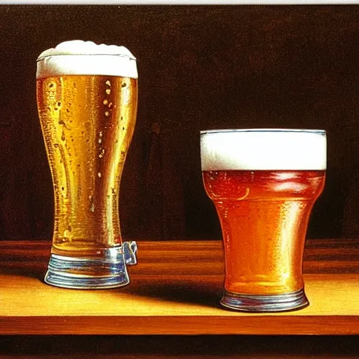 Image similar to A pint of beer sitting on a bar, by Johfra Bosschart