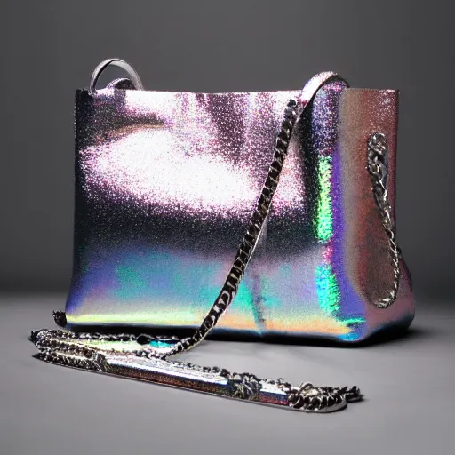 Prompt: a designer bag, iridescent color, fashion shooting, photorealistic, studio photo
