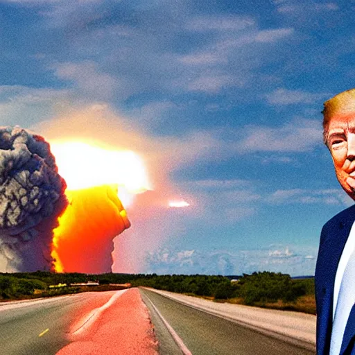 Image similar to trump with nuclear explosion in the background