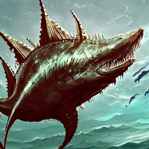 Image similar to an all consuming fish leviathan in the sea, concept art, realistic