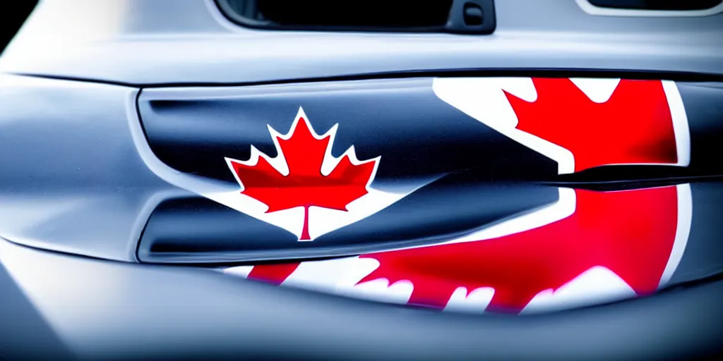 Prompt: nissan skyline r34 with Canadian flag reflection, photography, realistic