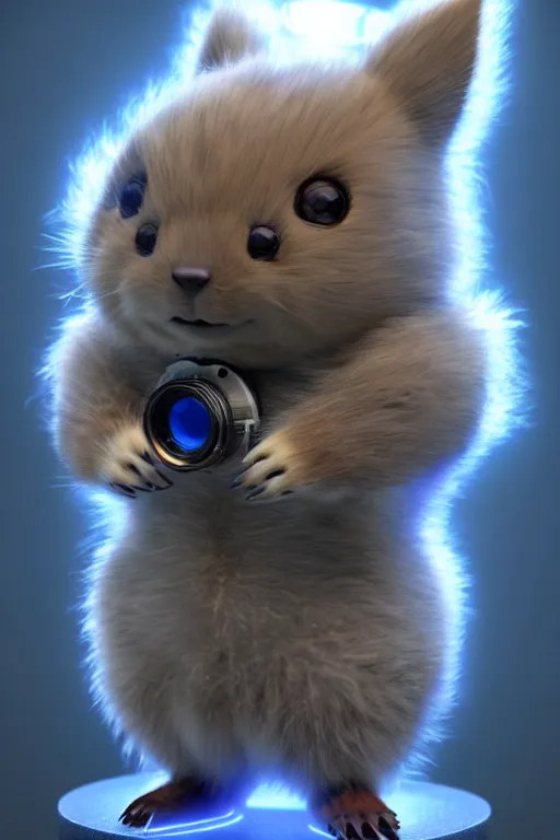 Image similar to high quality 3 d render sci - fi very cute fluffy! wombat!! cyborg with futuristic mechanical parts, cyberpunk monocle!, highly detailed, unreal engine cinematic smooth, in the style of detective pikachu, hannah yata charlie immer, dark blue neon light, low angle, uhd 8 k, sharp focus