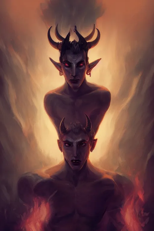 Image similar to djinn man male demon, portrait, full body character concept art, costume design, illustration, white horns from eyebrows, single face, cinematic color grading, editorial photo, fashion, hyperrealism, trending on artstation, Charlie Bowater, WLOP