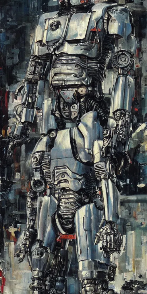 Prompt: oil painting scene from Robocop movie art by kim jung gi