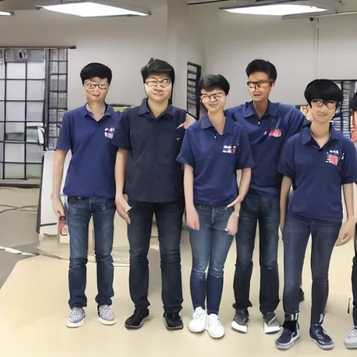 Prompt: technicbots asian ftc team with navy blue shirts