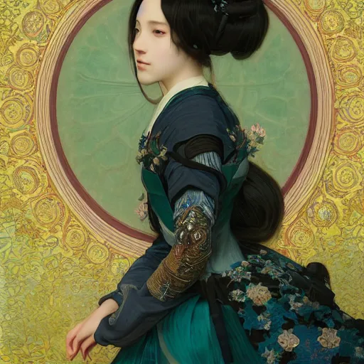 Image similar to a beautiful portrait of hatsune miku as a 1 6 th century noblewoman, fantasy, intricate, elegant, highly detailed, digital painting, artstation, concept art, matte, sharp focus, illustration, art by greg rutkowski and alphonse mucha