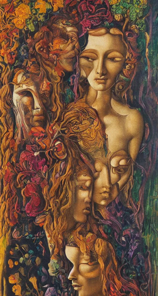 Image similar to floral portrait of man and woman by wojciech siudmak and ernst fuchs oil on canvas