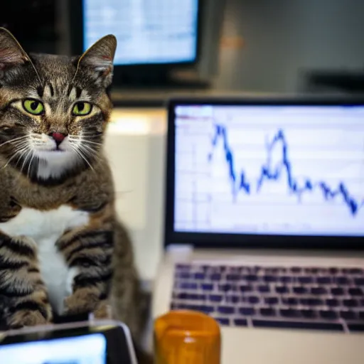 Image similar to photo of anthropomorphic cat trading stocks