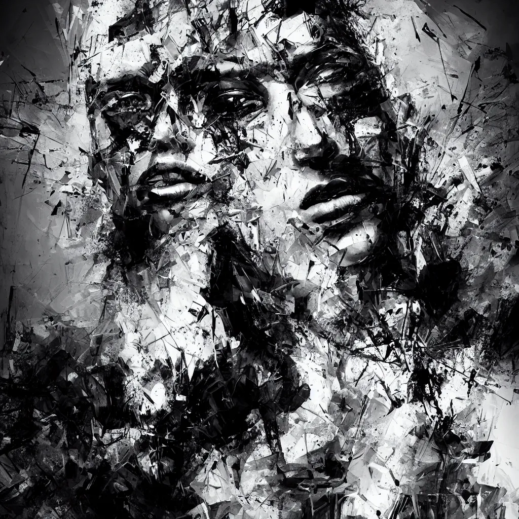 Image similar to black and white full shot cinematographic man abstract expressionism quality render unreal engine 5, 3 d by russ mills