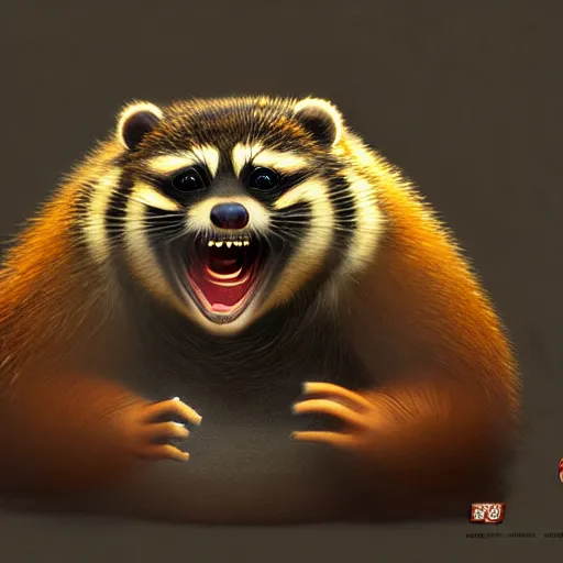 Prompt: ultra realistic horror photo of a dimly lit a tanuki as a sumo ringer, yokozuna, very intricate details, focus, full frame image, curvy, model pose, artwork by tooth wu and wlop and greg rutkowski, award winning