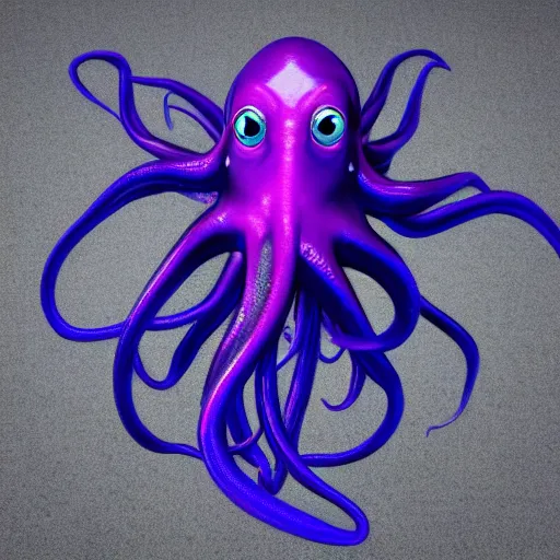 Image similar to a photo of 8k ultra realistic evil purple squid, full body, intricate purple and blue tentacles, ornate