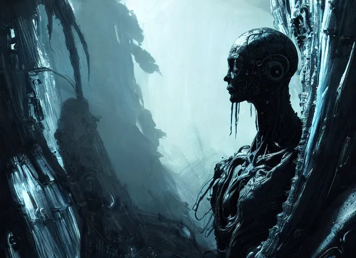 Image similar to a mysterious translucent space alien, lone traveler, muscle shirt, eerie shimmering surroundings, concept art, intricate, detailed, award - winning, cinematic, octane render, 8 k, photorealistic, by tsutomu nihei and emil melmoth and gustave dore and craig mullins and yoji shinkawa