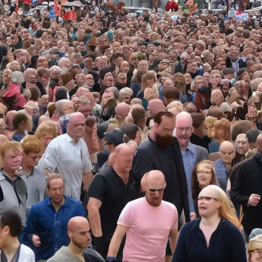 Image similar to a 7 foot tall, ginger, balding man walking among the crowd