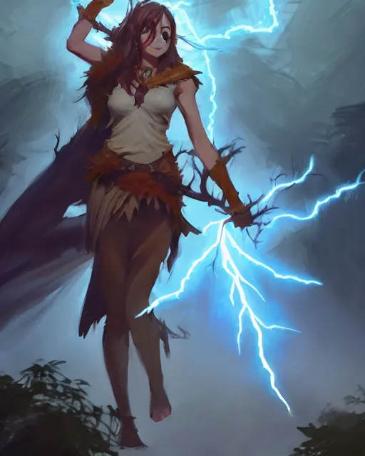 Prompt: greg manchess character concept art of a powerful druid summoning lightning, forest background | | anime anime anime, costume concept design, cute - fine - face, realistic shaded perfect face, fine details by stanley artgerm lau, wlop, rossdraws, james jean, andrei riabovitchev, and sakimichan, trending on artstation