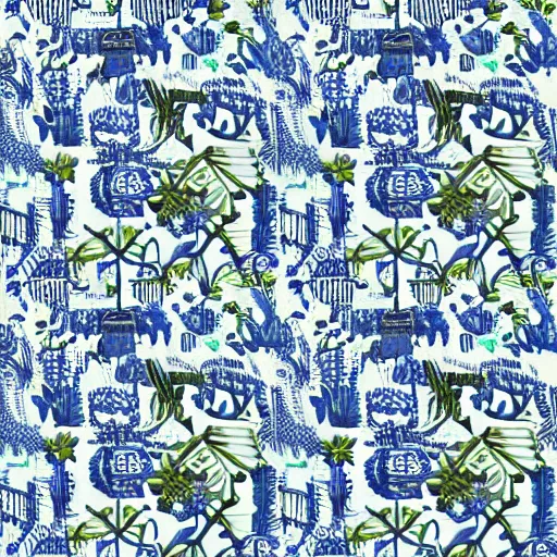 Image similar to willow pattern of flowers and aliens by giger