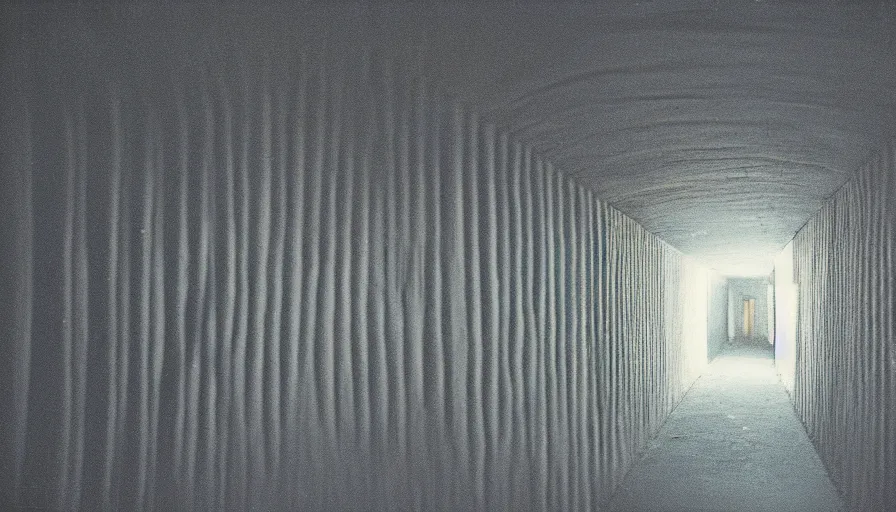 Image similar to 60s movie still of empty Infinite tunnel with one toilet, cinestill 800t 50mm eastmancolor, liminal Space style, heavy grain-s 150