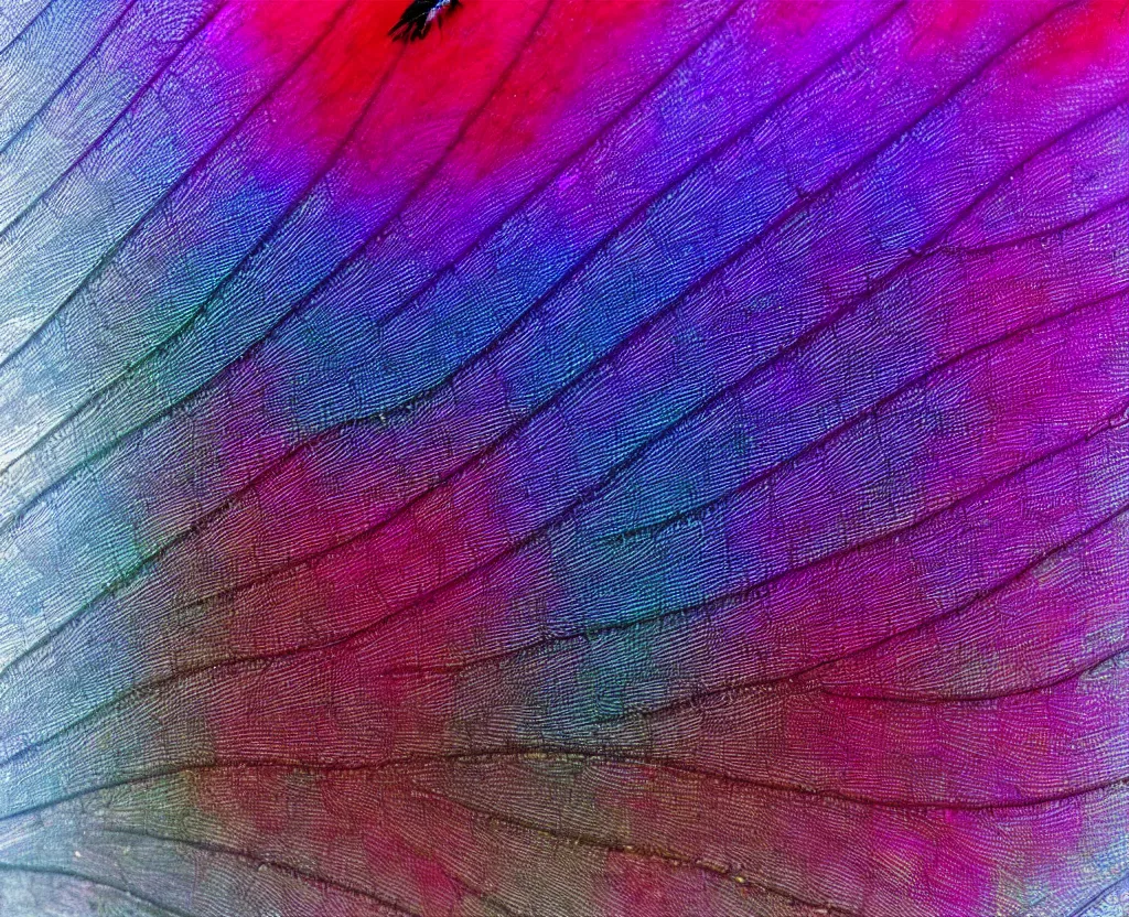 Image similar to beautiful matte airbrush of a iridescent colorful hyper real insect wing on a white background, inspired by 8 0's airbrush illustrations, red purple and blue color palette, art by pater sato