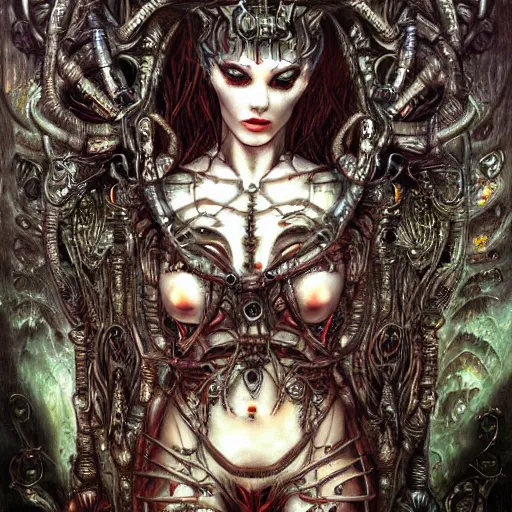 Image similar to cybernetic demon dreaming, lsd, circuitry, intricate detail, royo, whealan, giger, klimt, hd,