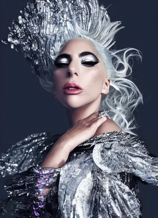 Image similar to lady gaga fashion full body photoshoot by nick knight editorial studio lighting Highly realistic. High resolution. Highly detailed. Dramatic. 8k.4k.