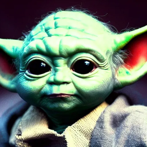 Prompt: Baby Yoda with joker facepaint on 4k Quality