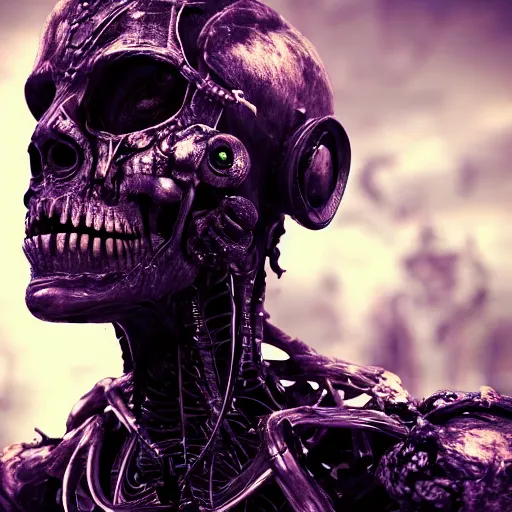 Image similar to machine elfs, abstract, decay, giger textures, ghostly figure, morphing skulls, bone and teeth with cosmic circuitry and futuristic technology rearranging body form, abstract, voodoo, ultra realistic, hyper realism, 1 2 k, epic, octane render, unreal engine, vfx, maya, alex grey