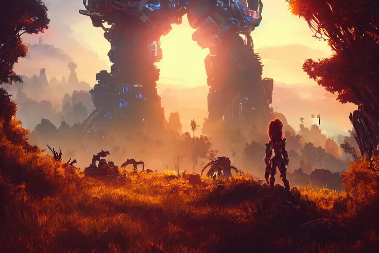 Image similar to watcher machine mecanical creature robot of horizon forbidden west horizon zero dawn radiating a glowing aura global illumination ray tracing hdr fanart arstation by ian pesty and alena aenami artworks in 4 k