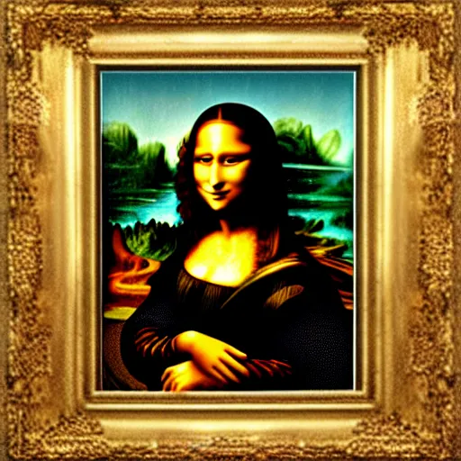 Image similar to The Mona Lisa painted by Bob Ross