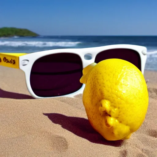 a lemon character wearing sunglasses on the beach, | Stable Diffusion ...