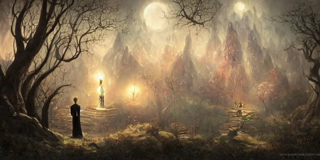 Image similar to lonely aristocrat examining the mysteries of tarot cards, magical atmosphere in the background,, fantasy art, matte painting, high quality, digital painting, artwork by tony sart