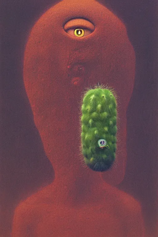 Prompt: a portrait of Mike Wazowski and the cactus eater by Beksinski