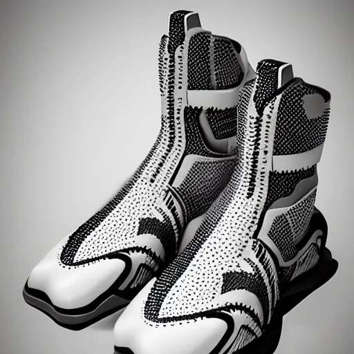 Image similar to futuristic balenciaga and vetements sneakers by aaron horkey, trending on artstation, skeleton, ultra rendered extreme realism and detail, 8 k, highly detailed, realistic, completely framed, pbr, surreal, hyper realistic, colorful, direct lighting, 3 5 mm photo, photorealistic, sharp focus,