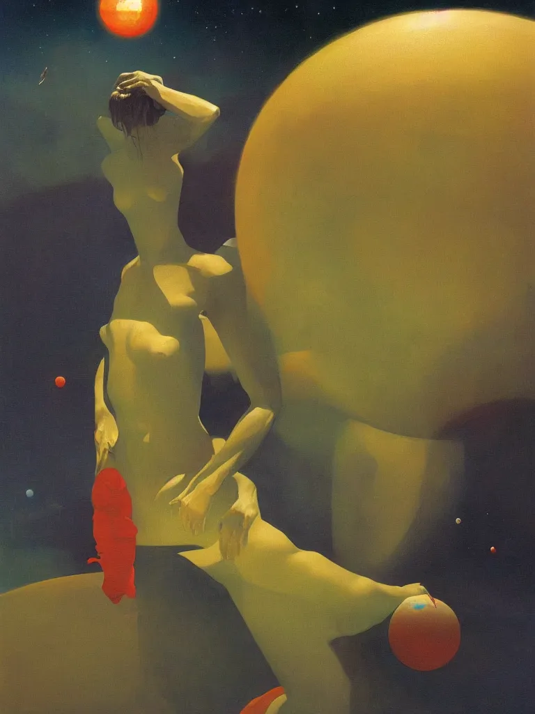 Image similar to woman wearing astronout suit and catch a planet on her hand edward hopper and james gilleard, zdzislaw beksinski highly detailed