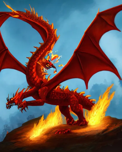 Image similar to A fire dragon, dungeons and dragons, blizzard entertainment, industrial light and magic, pixar