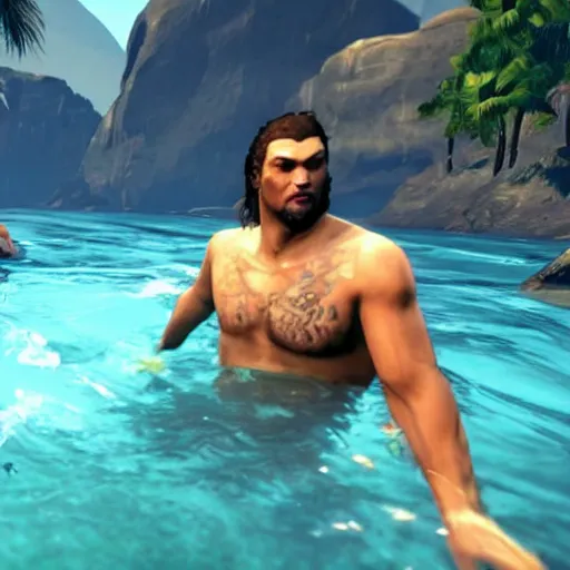 Prompt: jason momoa underwater, grand theft auto 5 gameplay