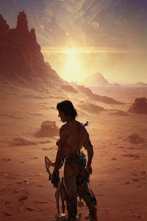 Prompt: John Carter portrait on Martian landscape by Stanley Artgerm Lau, greg rutkowski, thomas kindkade, alphonse mucha, loish, norman Rockwell