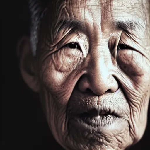 Image similar to a portrait of nonagenarian justin sun with qrcode tattoo on face in prison looking through the laser of his cell, by annie leibovitz, shallow depth of field, cinematic lighting, colorful dystopian futurism