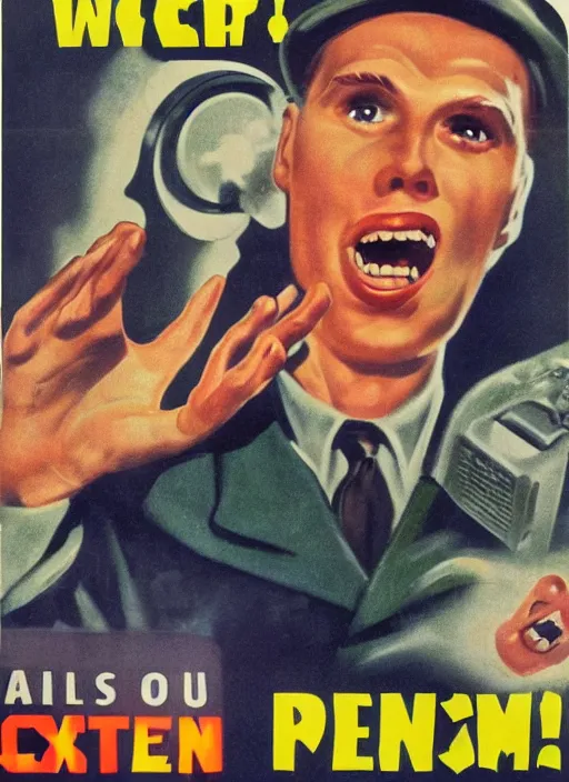 Image similar to Jerma985 is rapidly approaching your location, 1940s scare tactic propaganda art