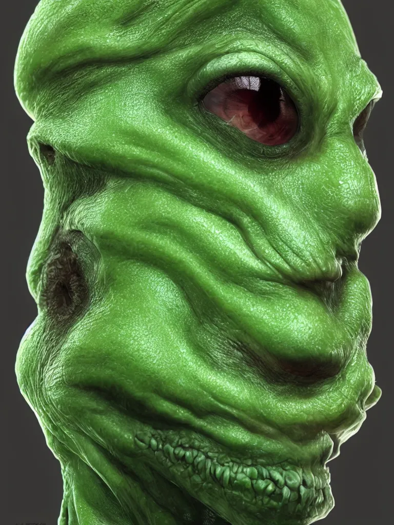 Prompt: realistic portrait picture of an alien with green skin, photography portrait, 2 eyes, cinematic, high quality, cgsociety, artgerm, 4 k, uhd, 5 0 mm, trending on artstation