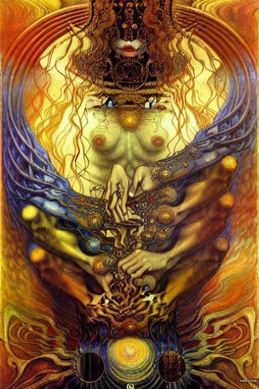 Image similar to Divine Chaos Engine by Karol Bak, Jean Delville, William Blake, Gustav Klimt, and Vincent Van Gogh, symbolist, visionary