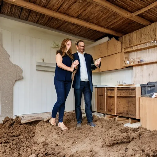 Image similar to real estate agent showing couples through houses made entirely of dirt