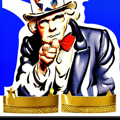 Image similar to uncle sam with a pig face wearing a gold crown