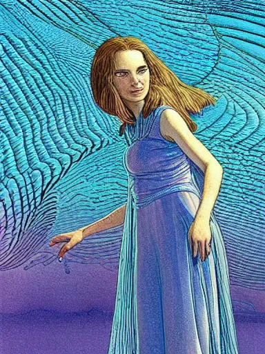 Image similar to a beautiful painting of natalie portman by jean giraud moebius and by studio ghibli, award winning painting, hyperdetailed, detailed